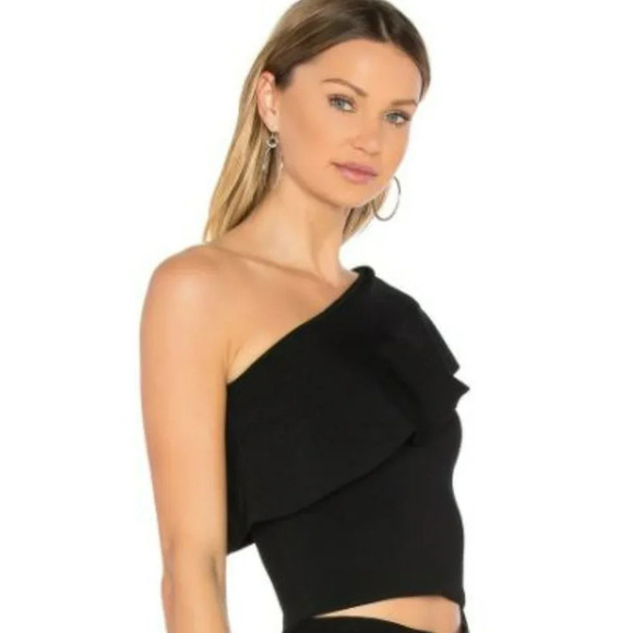 Milly Tops - Milly Black One Shoulder Ruffle Tank Top SP